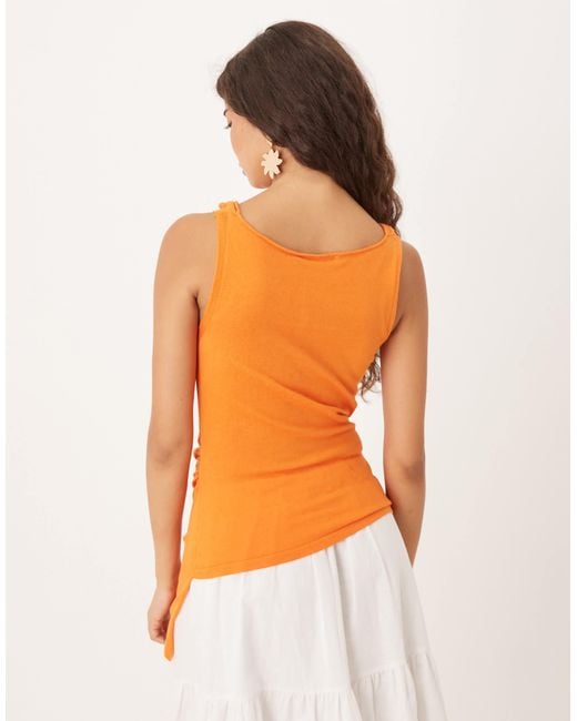 Mango Orange Asymmetric Ruched Top