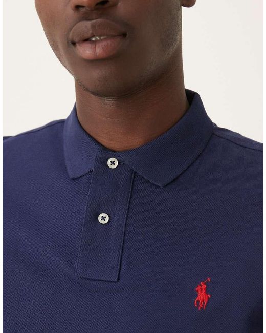 Polo Ralph Lauren Blue Icon Logo Long Sleeved Custom Slim Fit Polo for men