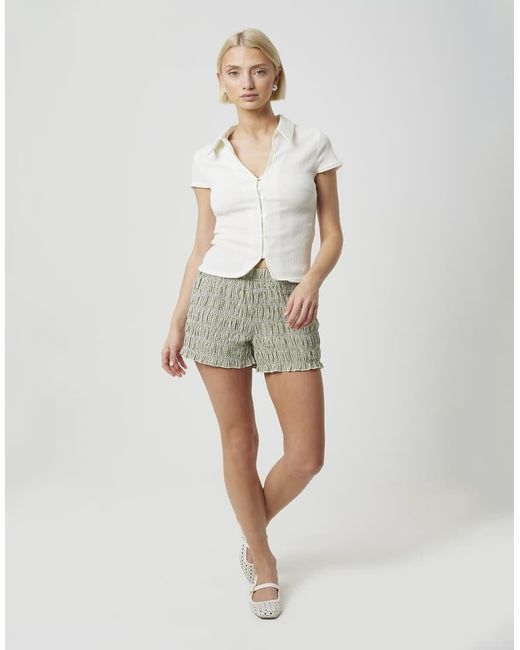 Brave Soul White Textured Jersey Short Sleeve Button Down Top