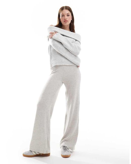 New Look Geribbelde Bardot-Trui in het White