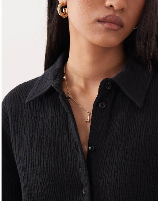 ASOS Blue Cropped Textured Cotton Shirt