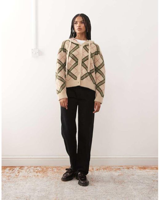 Reclaimed Vintage Natural Soft Knitted Hooded Cardigan With Tie Bow Detail