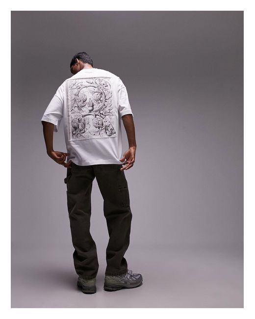 T-shirt ultra oversize avec empiècement ornementé en toile sur le devant et dans le dos Topman pour homme en coloris White