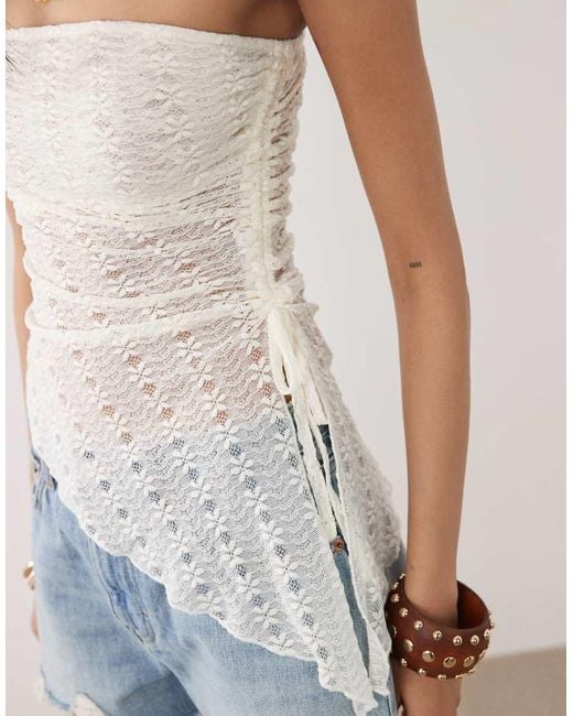 New Look White Lace Asymmetric Hem Bandeau Top