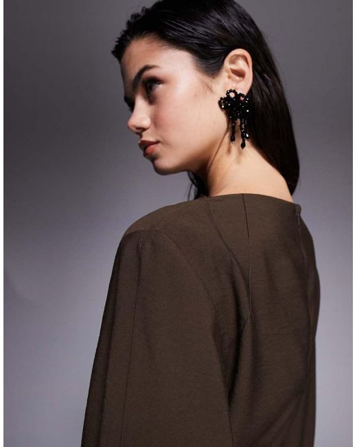 ASOS Brown Long Sleeve Tucked Waist Bias Maxi Dress