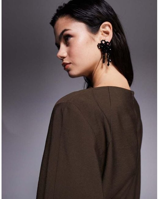 ASOS Brown Long Sleeve Tucked Waist Bias Maxi Dress