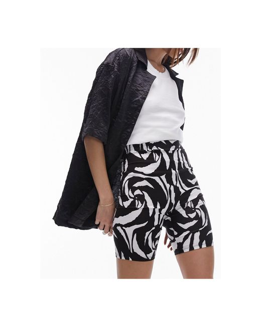Short legging à imprimé tourbillon abstrait - et blanc TOPSHOP en coloris Black