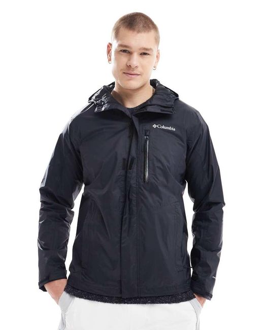 Columbia Blue Pouring Adventure Hooded Rain Jacket for men