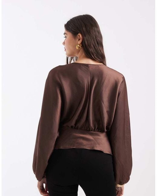 ASOS Brown Batwing Plunge Blouse