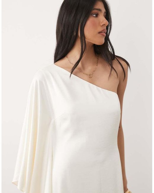 Six Stories Natural Satin One-shoulder Draped Bias Maxi Dress