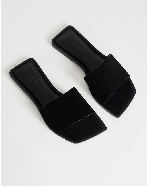 TOPSHOP Black Sara Real Suede Flat Mule Sandals