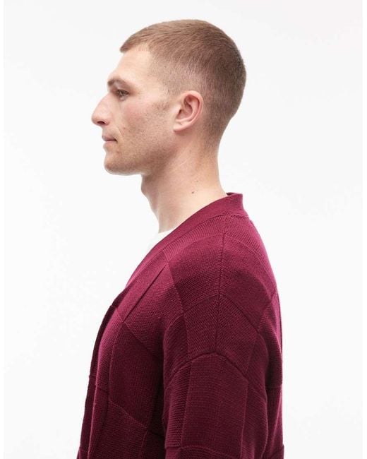 Cárdigan Rojo Oscuro A Cuadros Texturizados De Element de hombre de color Red