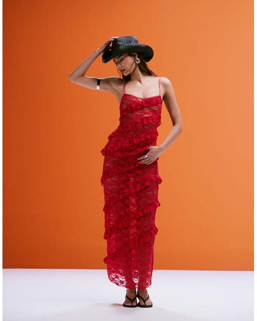 Wild Lovers Orange Mermaid Maxi Beach Skirt With Lace Detail