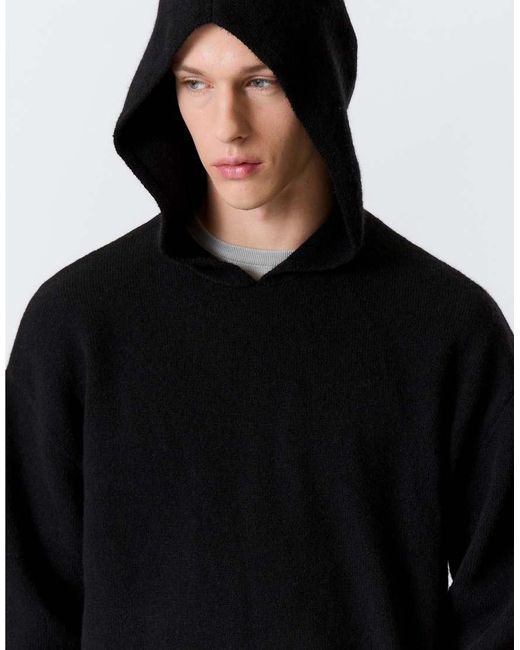 Weekday Black Wool Blend Slouchy Fit Knitted Hoodie for men