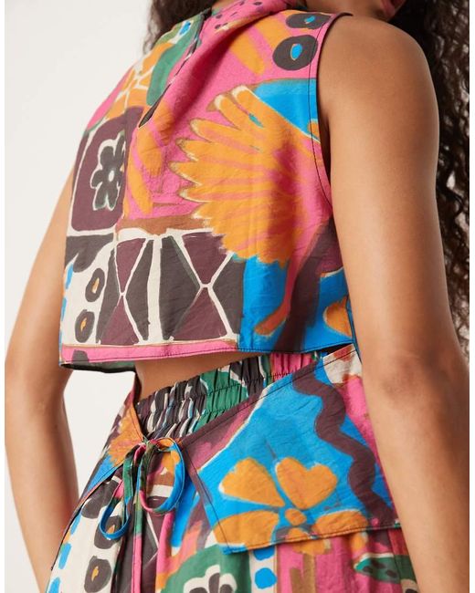 ASOS Multicolor Open Tie Back Shell Top Co-ord