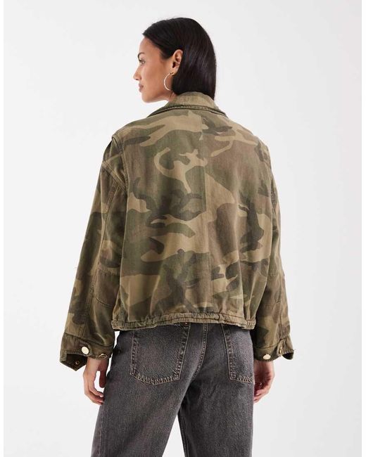 AllSaints Green Clay Funnel Neck Camo Patch Jacket