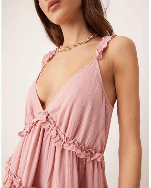 Y.A.S Pink Tiered Ruffle Detail Cami Maxi Dress