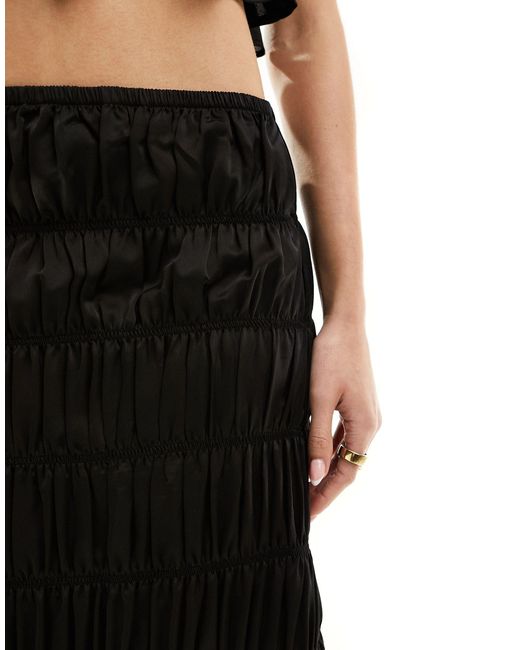 SIMMI Black Simmi Satin Shirred Maxi Skirt Co-ord