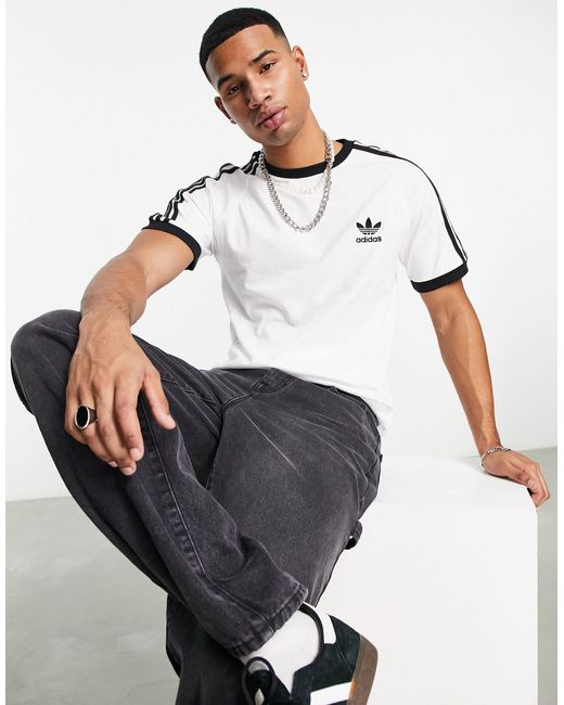 T-shirt bianca con tre strisce da Uomo di adidas Originals in Bianco | Lyst