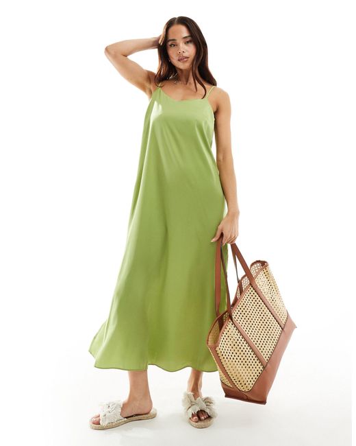 New Look Green Plain Satin Strappy Midi Dress