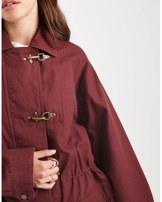 ASOS Red Cotton Four Pocket Parka With Trim Detail