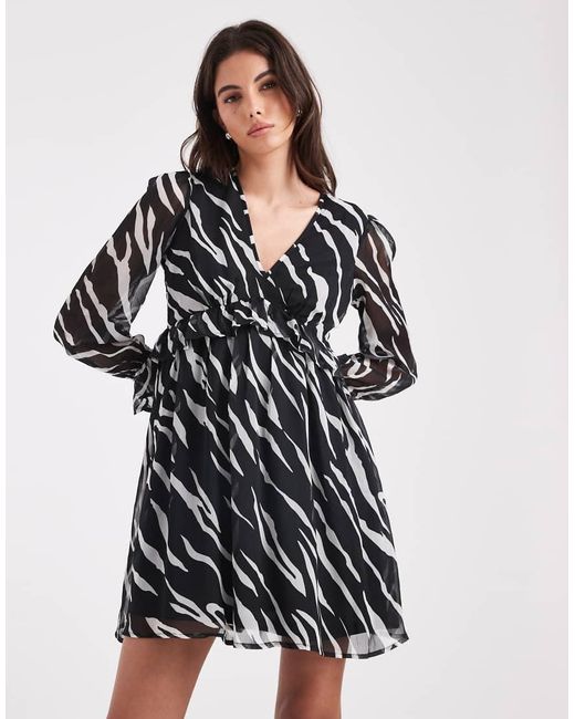 Wednesday's Girl White Wednesdays Girl Multi Print V Neck Ruffle Dress