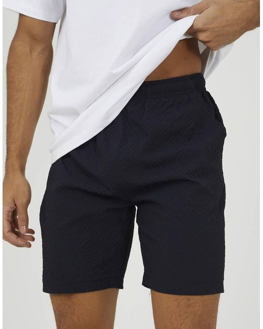 Brave Soul Blue Seersucker Drawcord Shorts for men