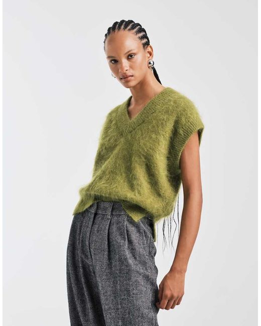 ASOS Green Premium Mohair Blend Boxy High V Tank