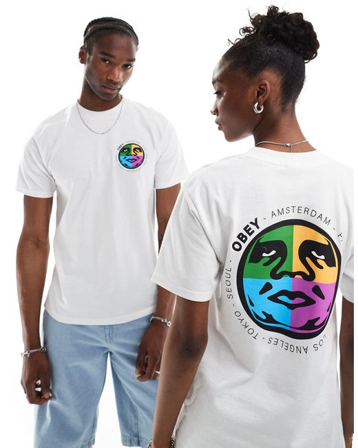 T-shirt unisexe à imprimé graphique villes Obey en coloris White