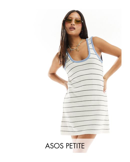 ASOS White Asos Design Petite Knitted A Line Mini Dress With Tipped Neckline