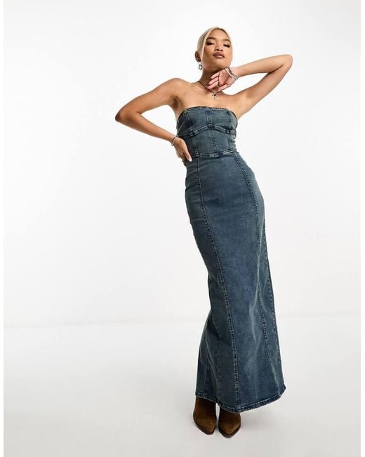 Bershka Blue Bandeau Midaxi Dress Is Washed Denim