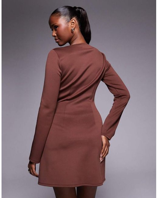 ASOS Brown Tailored Long Sleeve Mini Dress With Gold Detail Buttons