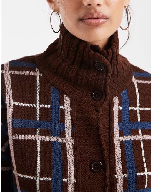 Collusion Brown Funnel Neck Cardigan