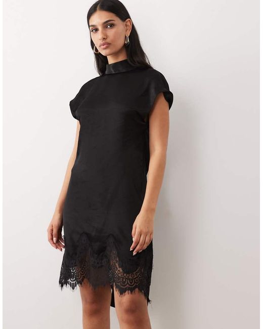 ASOS Natural Satin Scarf Detail Lace Hem Mini Dress