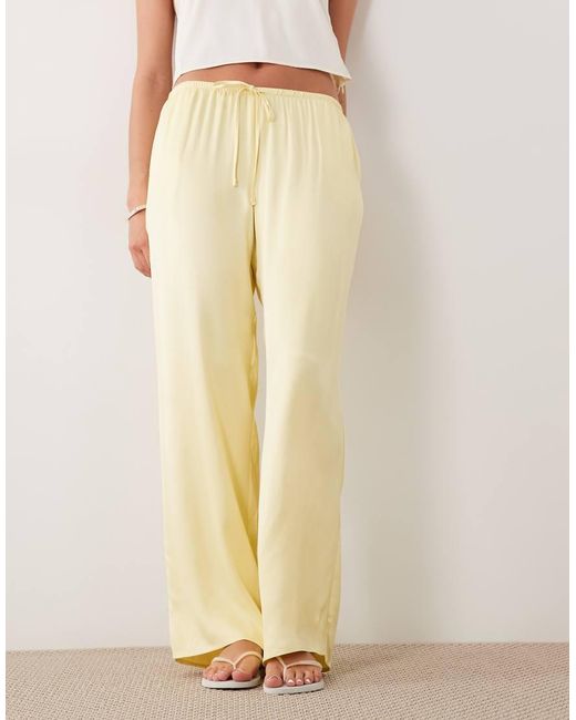 ASOS Natural Satin Wide Leg Pull On Trouser