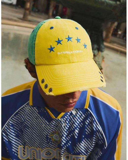 Bershka Yellow Brazil Embroidered Cap for men