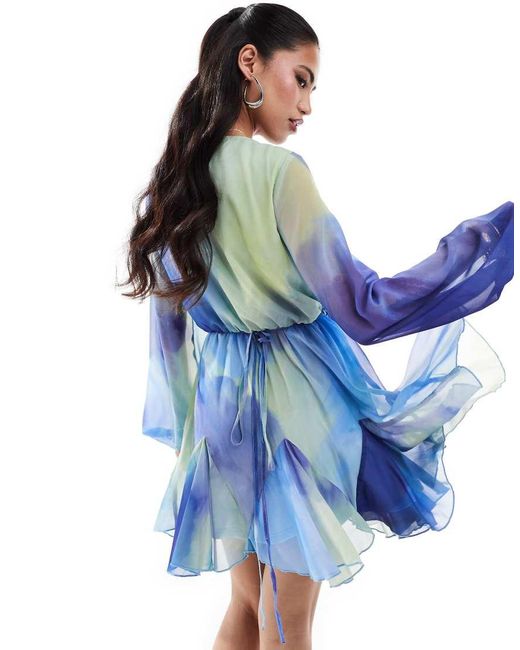 In The Style Blue X Perrie Sian Satin V Neck Floaty Mini Dress