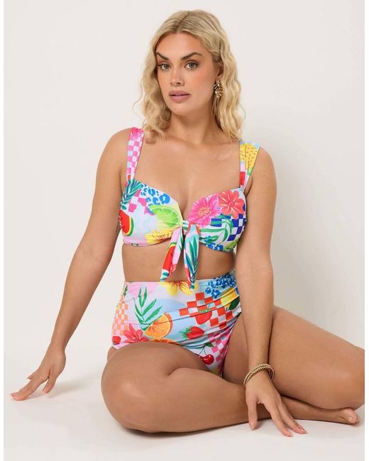 Yours Clothing White Tropical Wired Bikini Top