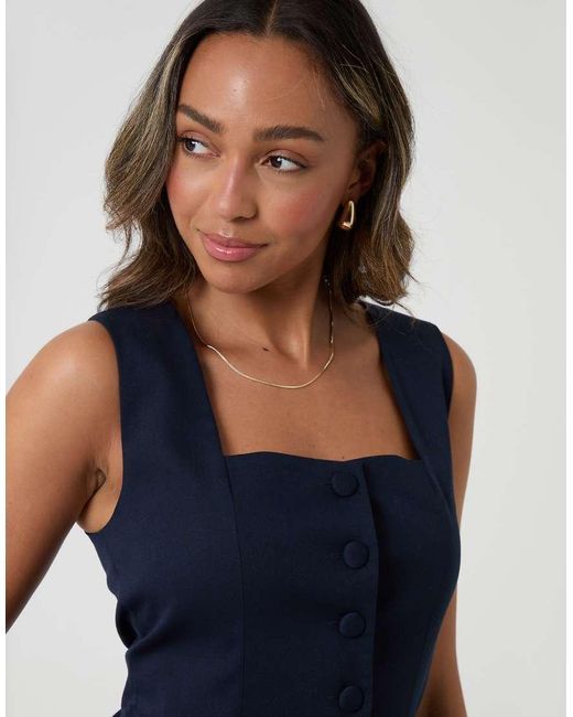 Threadbare Blue Square Neck Tailored Waistcoat