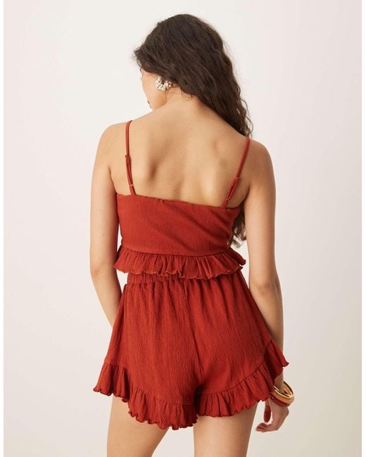 Caraco court d'ensemble effet froissé à ourlet volanté - rouille ASOS en coloris Red