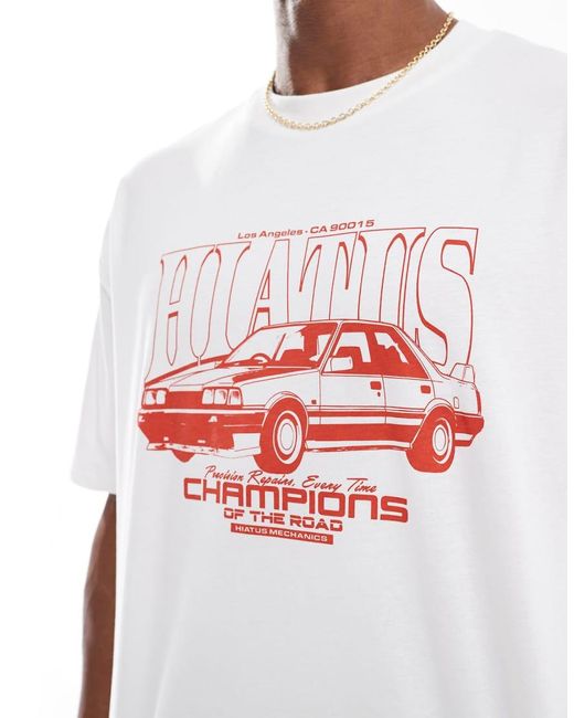 Camiseta Blanca Extragrande Con Estampado Gráfico Urbano De Coche De -Blanco ASOS de hombre de color Multicolor