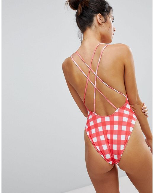 gingham print swimsuit