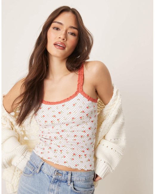 ASOS Natural – camisole mit punkte- und blümchenprint sowie besatzdetail
