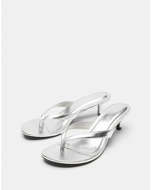 Pull&Bear White Metallic Heeled Sandals