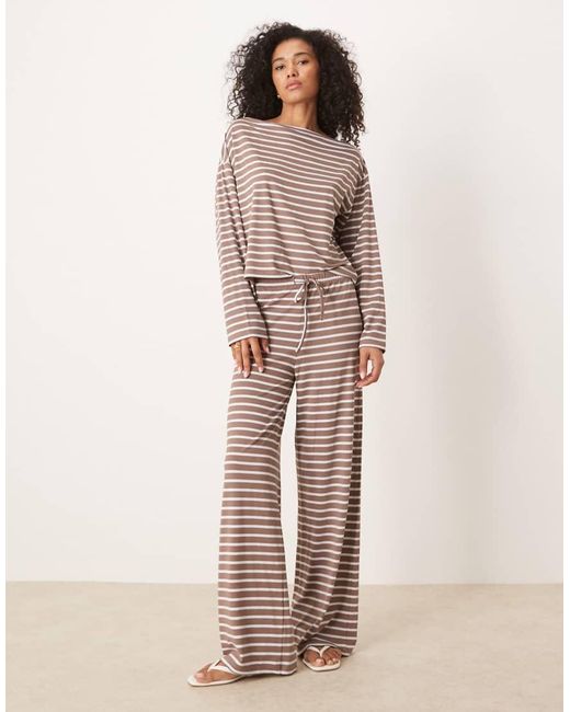 ASOS Pink Asymmetric Slouchy Off Shoulder Stripe Co Ord Top