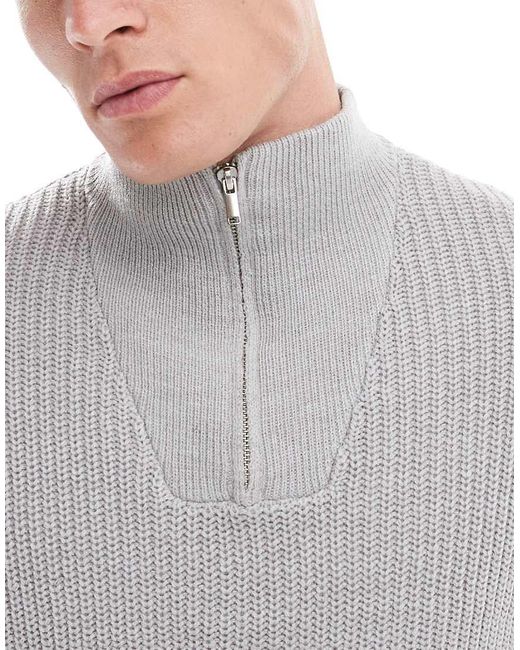Maglione Chiaro A Coste Inglesi Con Zip Corta di New Look in Gray da Uomo