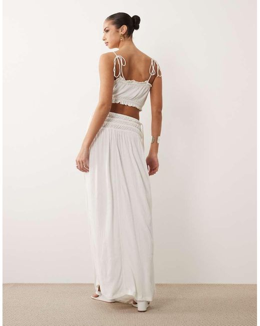 ASOS Natural Co-Ord Crinkle Shirred Waistband Maxi Skirt