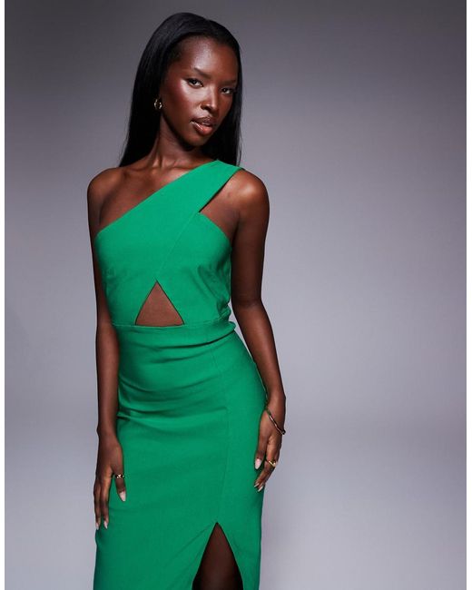 Vesper Green One Shoulder Maxi Dress With Cut-Out