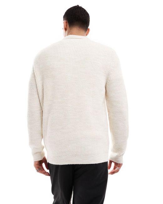ASOS White Heavyweight 1/4 Zip Rib Jumper With Collar for men