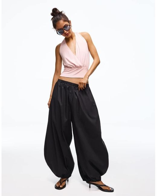 Bershka Pink Crossover Ruched Cummerbund Top